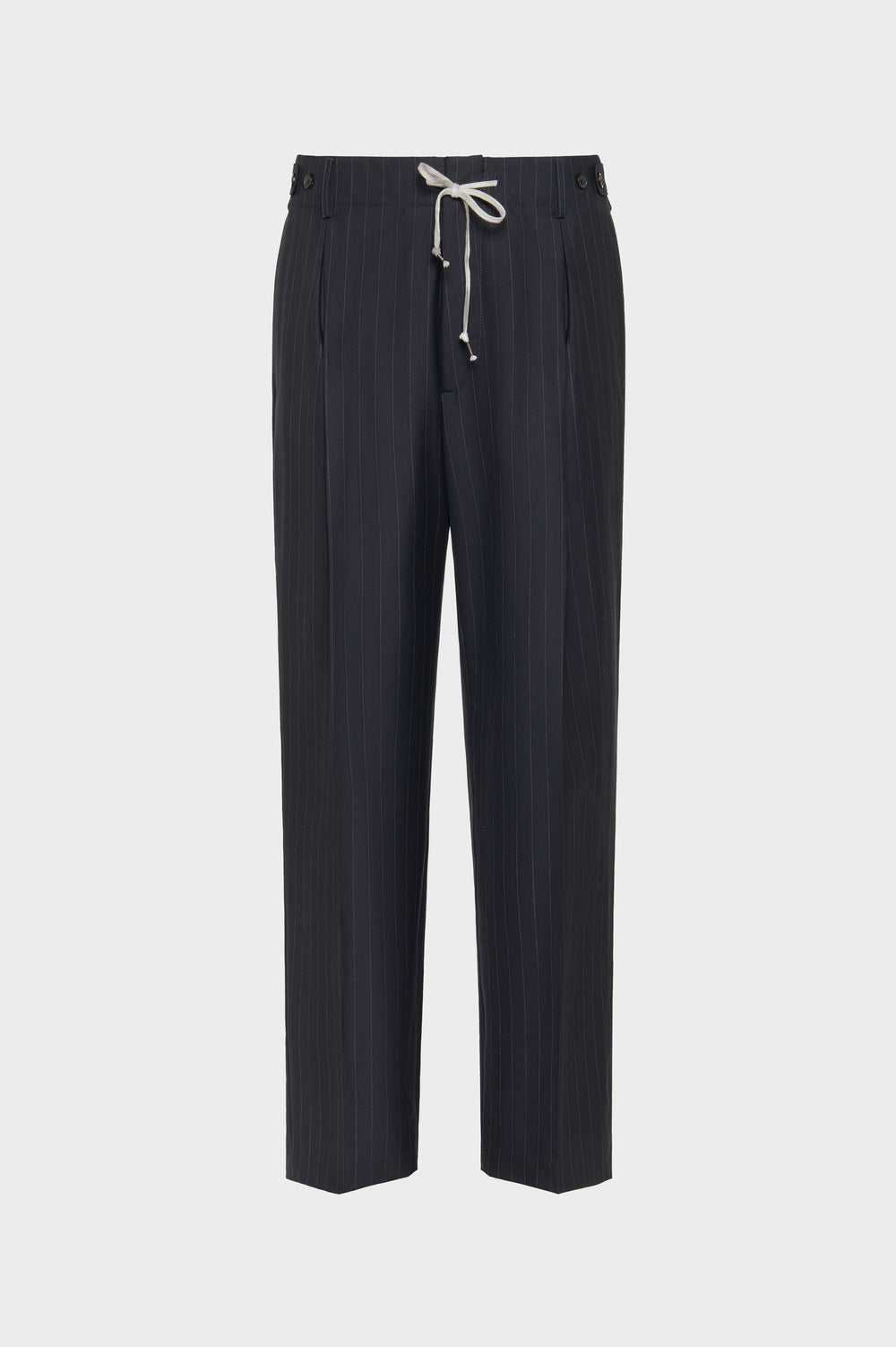Pinstripe wool drawstring trousers