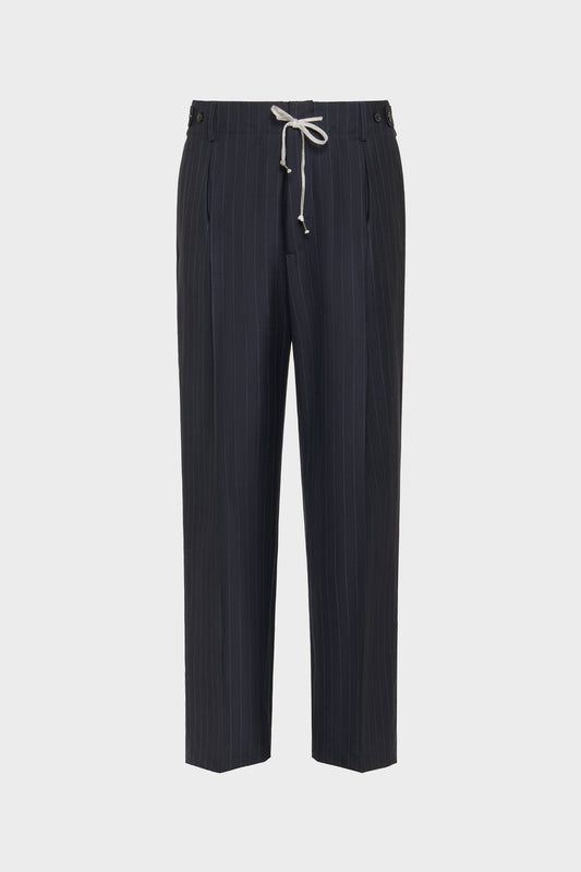 Pinstripe wool drawstring trousers