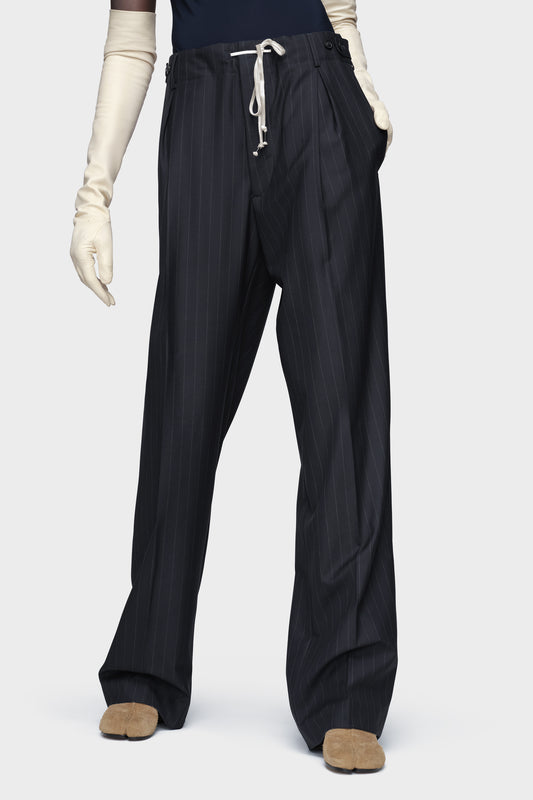 Pinstripe wool drawstring trousers
