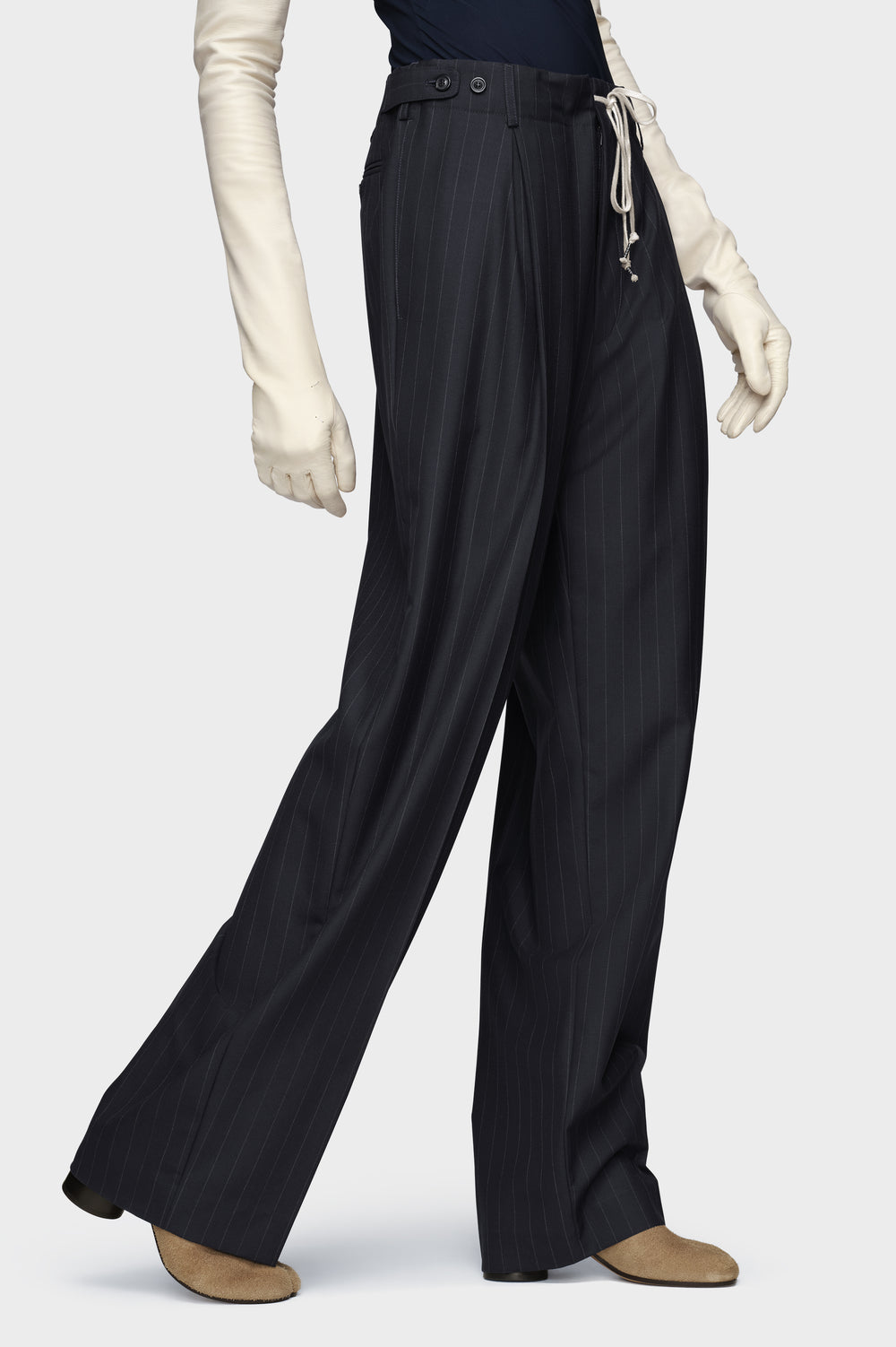 Pinstripe wool drawstring trousers