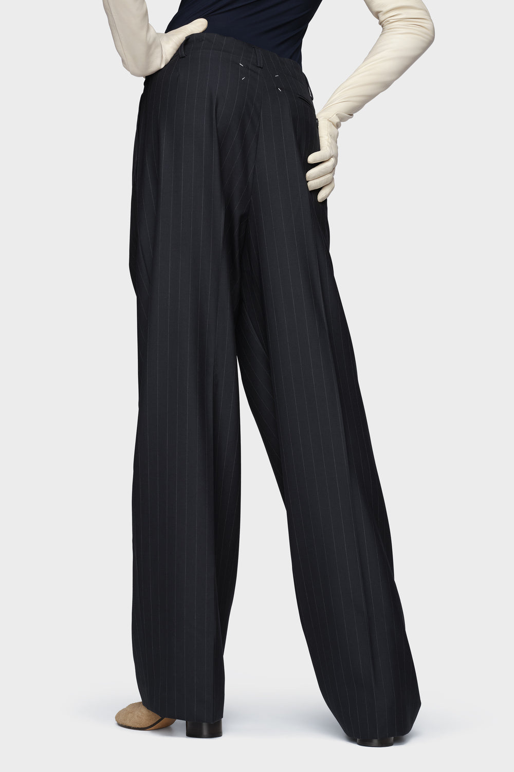 Pinstripe wool drawstring trousers