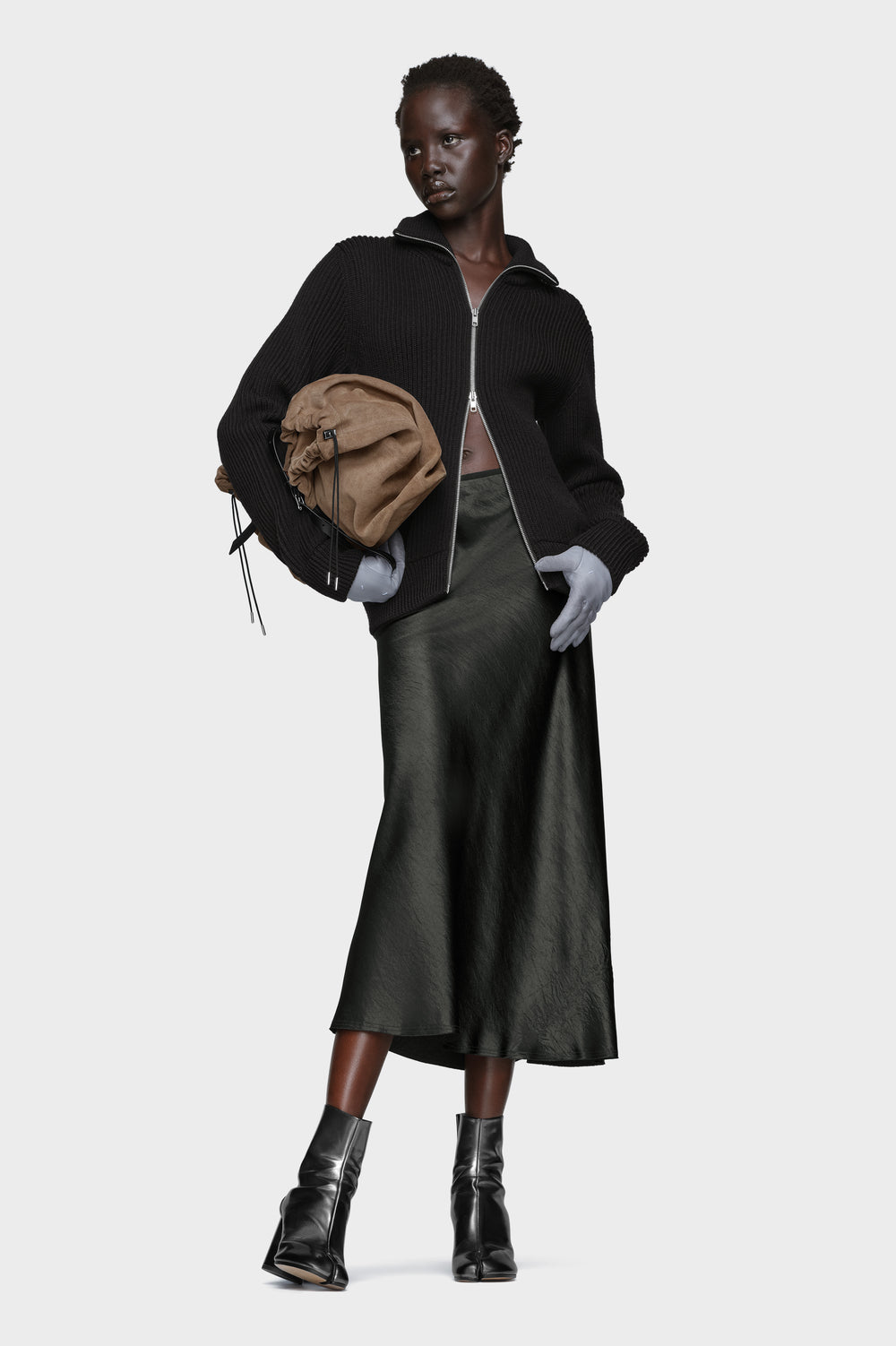 Satin midi skirt