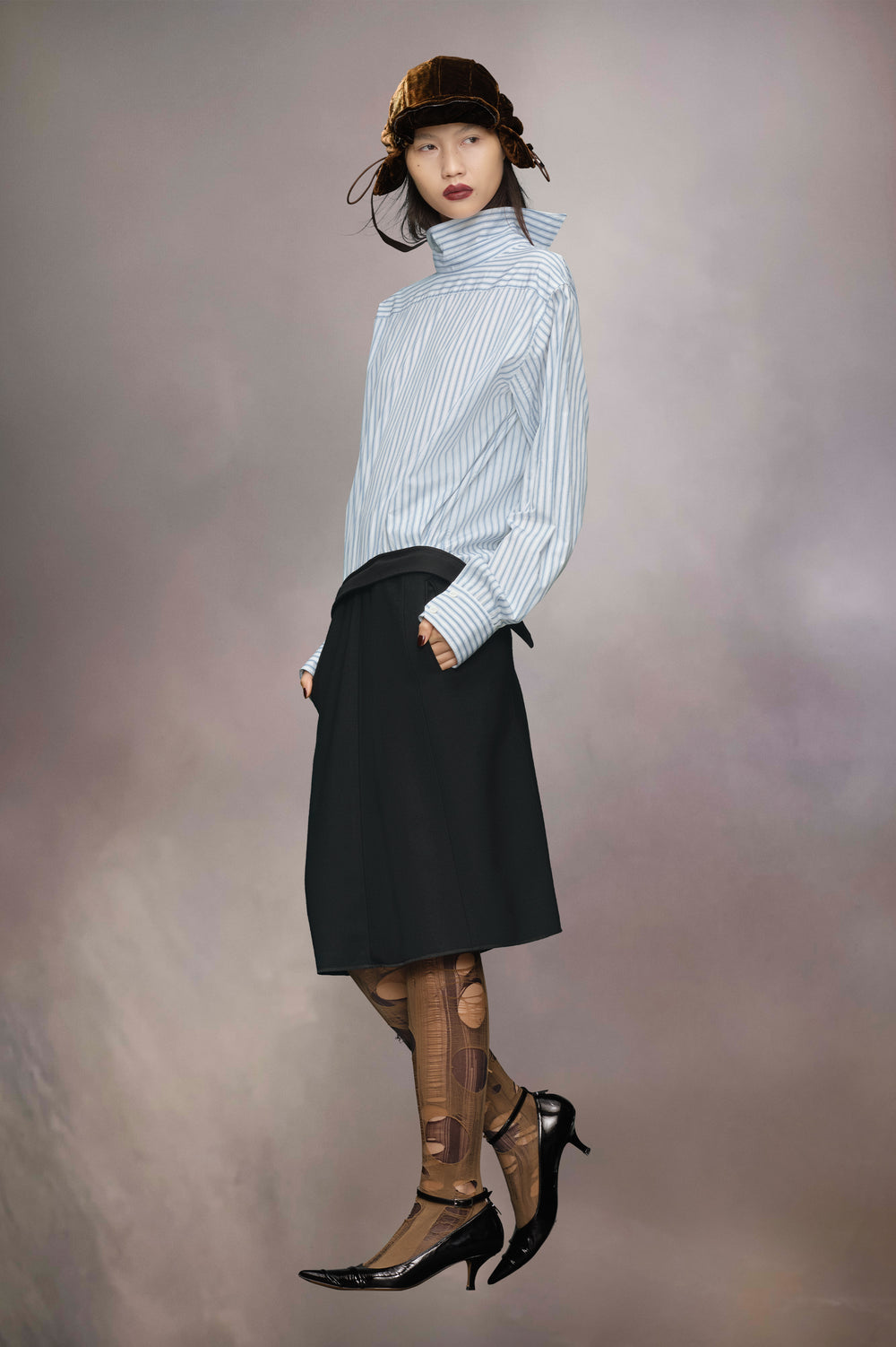 Reversed stripe shirtdress