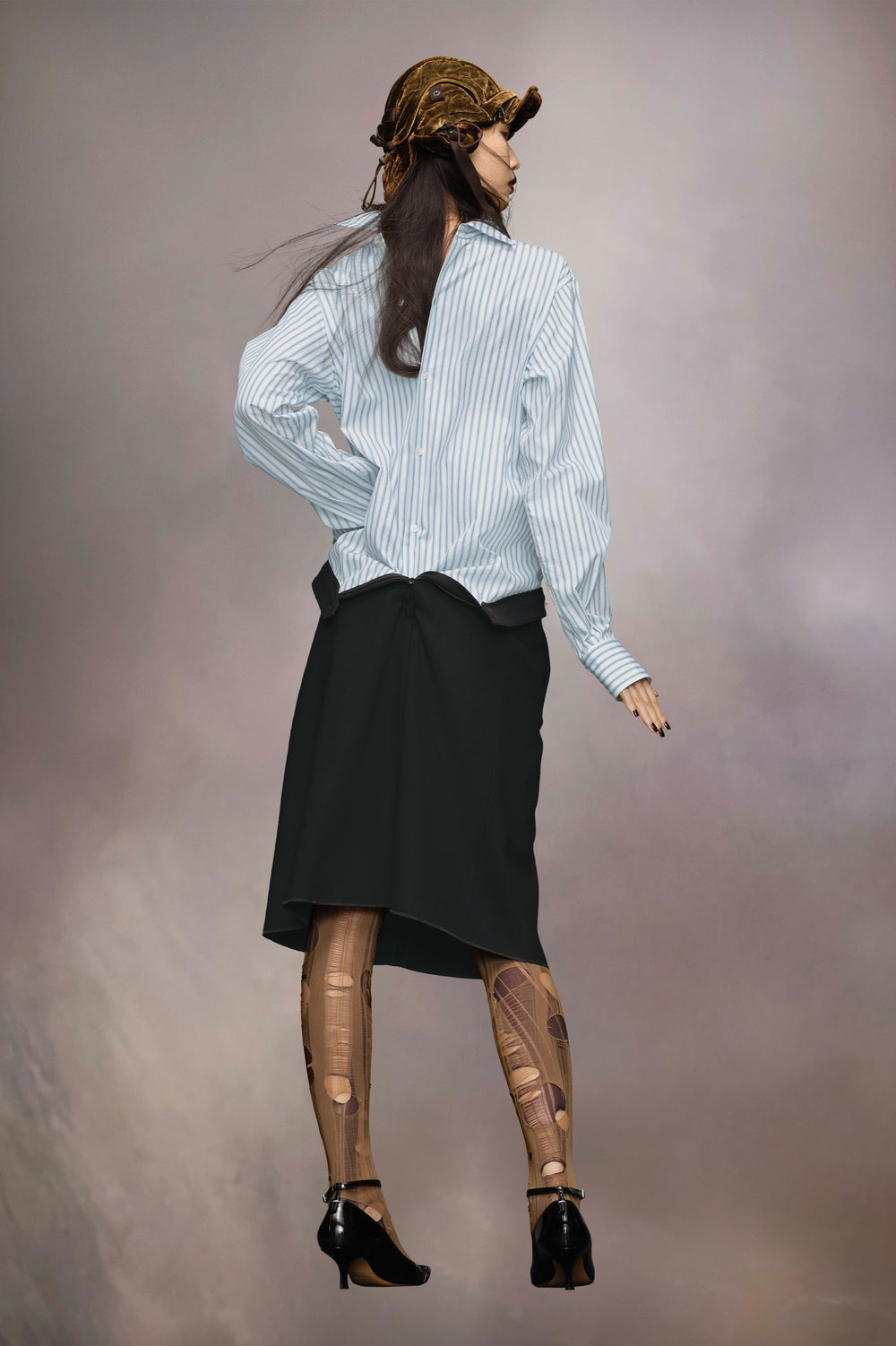 Reversed stripe shirtdress