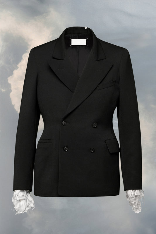 Wool couture nipped-waist suit jacket