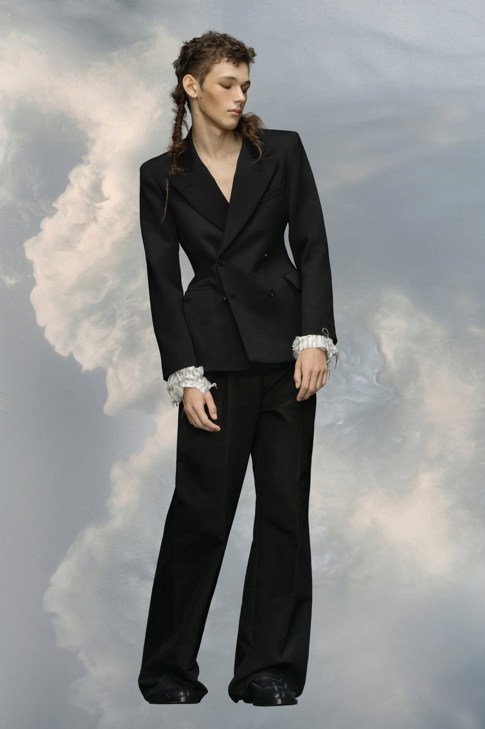 Wool couture nipped-waist suit jacket