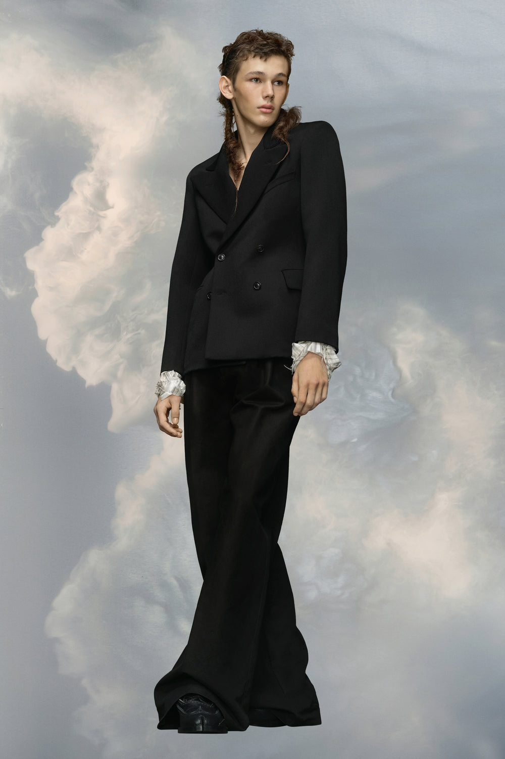 Wool couture nipped-waist suit jacket