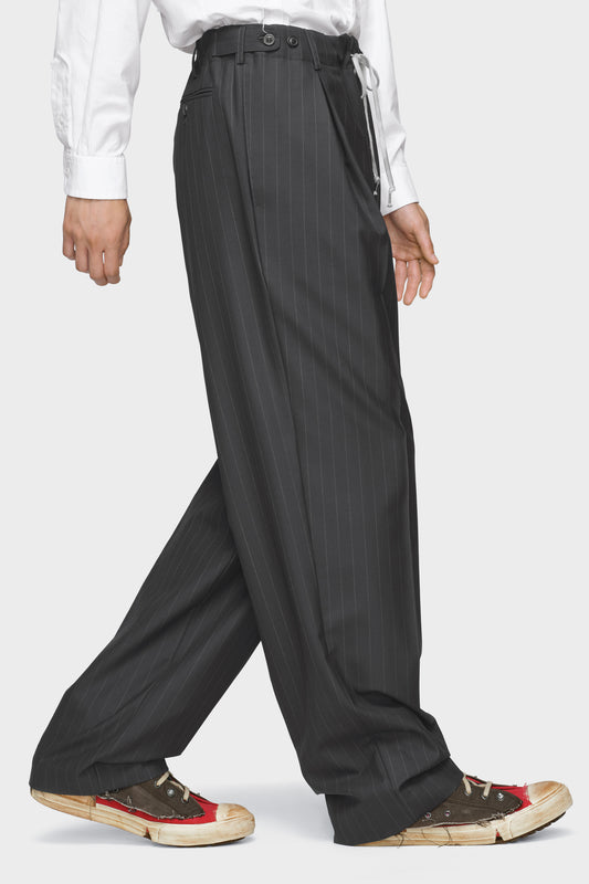Pinstripe Wool Drawstring Trousers